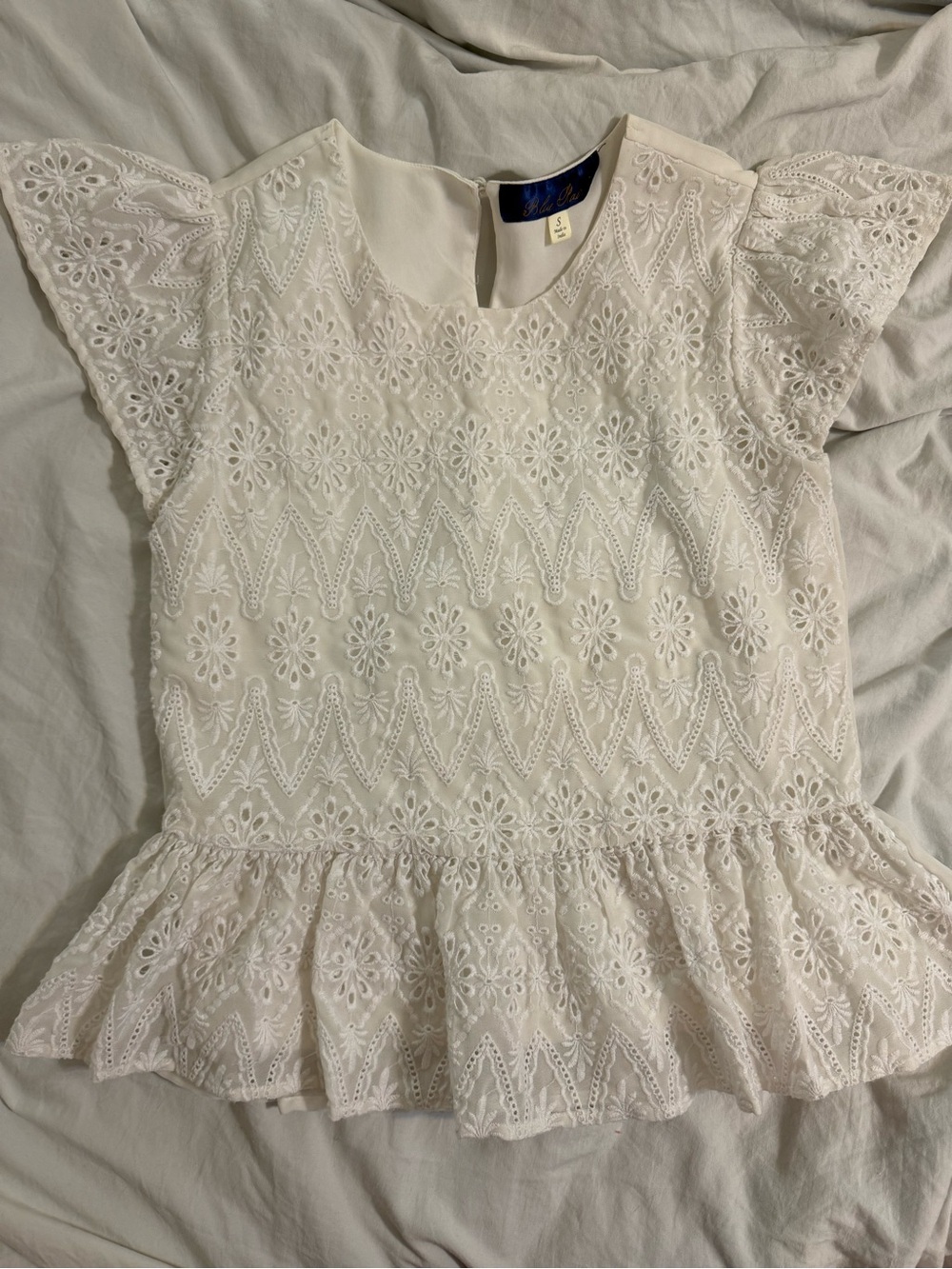 Blue Rain White Embroidered Blouse